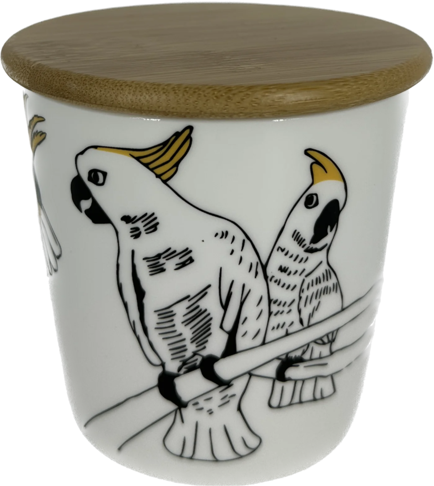 Wide Tapered Mug With Bamboo Lid - Cockatoo Design