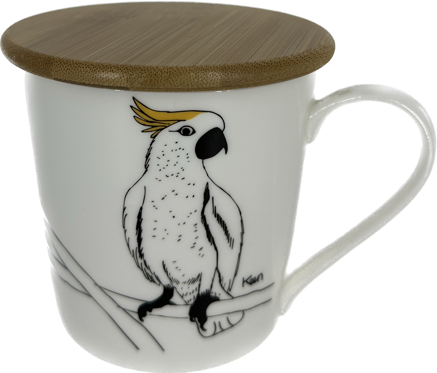 Wide Tapered Mug With Bamboo Lid - Cockatoo Design