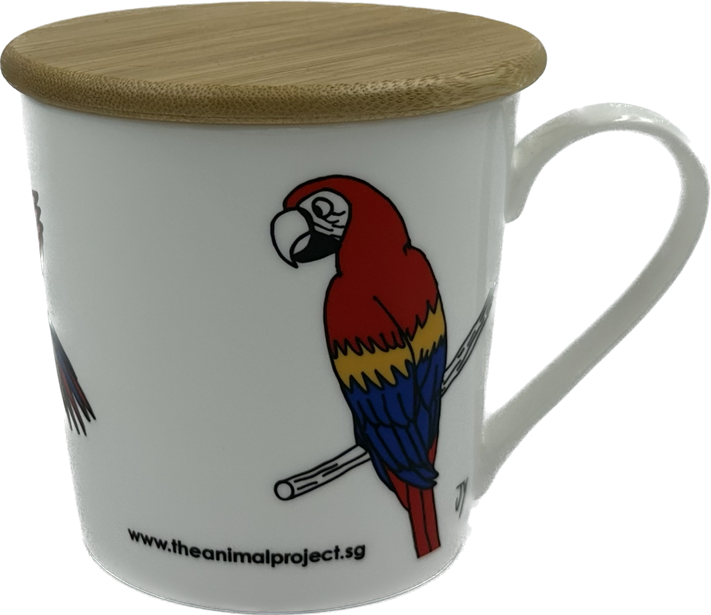 Wide Tapered Mug With Bamboo Lid - Macaw Design