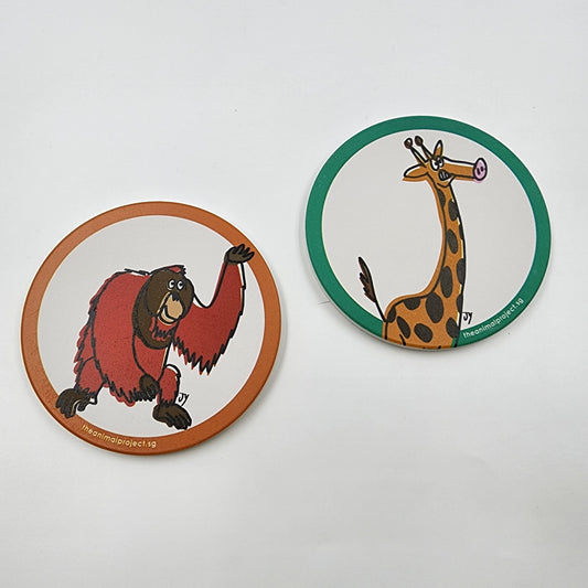 Ceramic Coasters (Set of 2) - Giraffe & Orang Utan