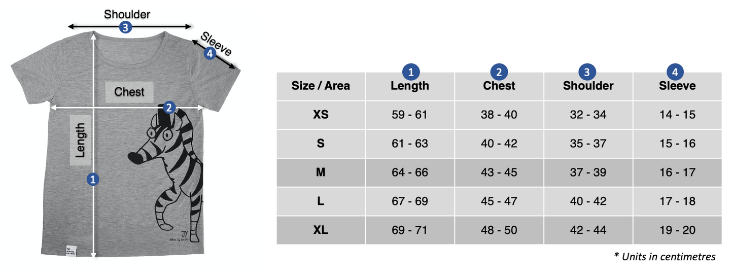 Ladies T-shirt - Zebra Design - Size Chart