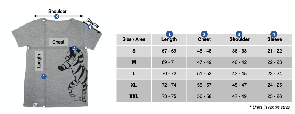 Men T-shirt - Zebra Design - Size Chart