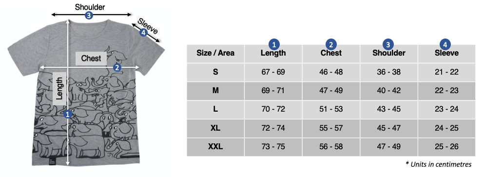 Men T-shirt - Elephant Design - Size Chart