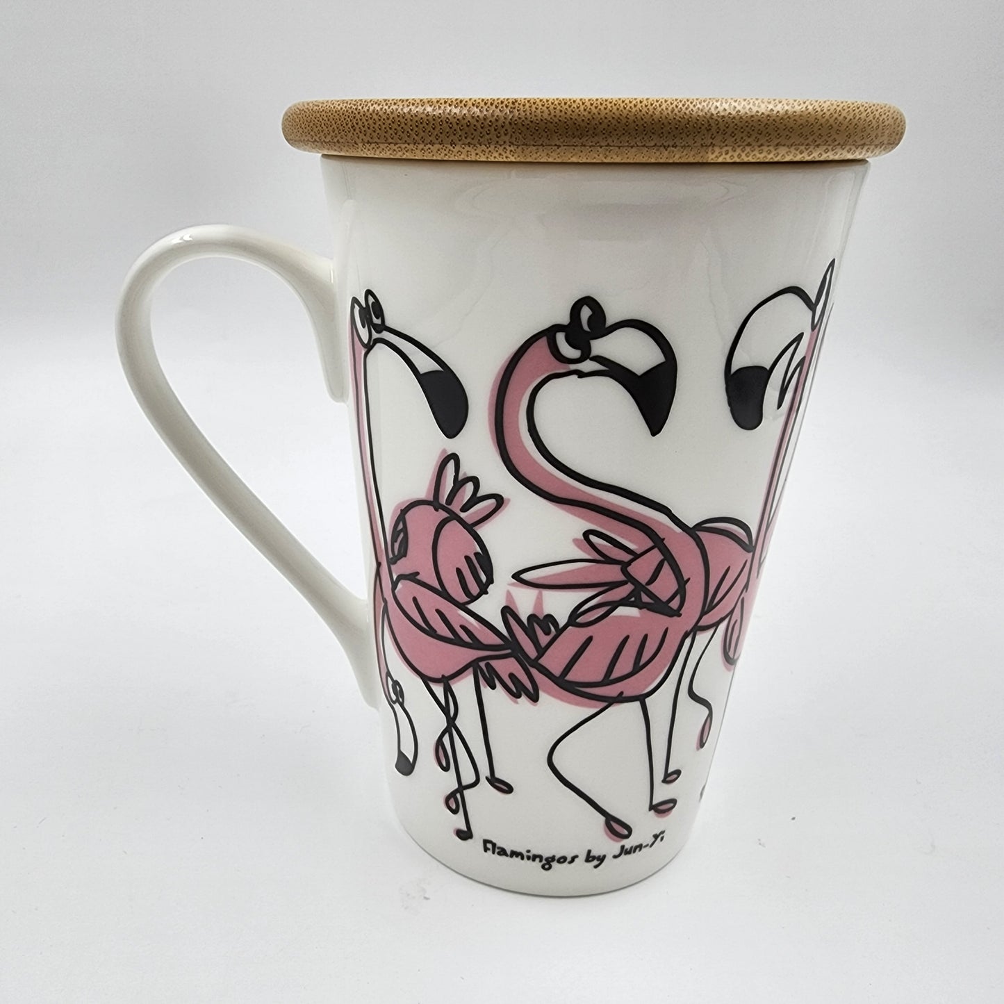 Tall Mug With Bamboo Lid - Flamingo Design