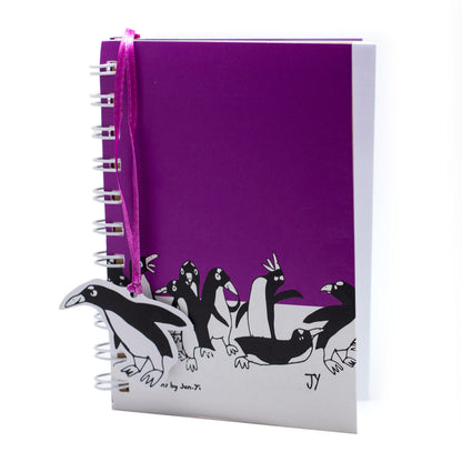 A5 Notebook - Penguin Design - Plum