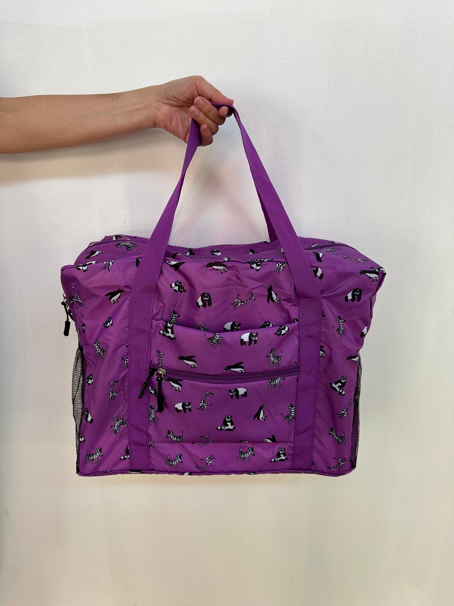 Foldable Travel Bag (Purple) - B&W Animals