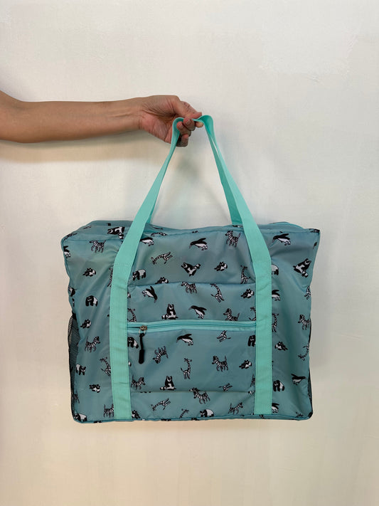 Foldable Travel Bag (Teal) - B&W Animals