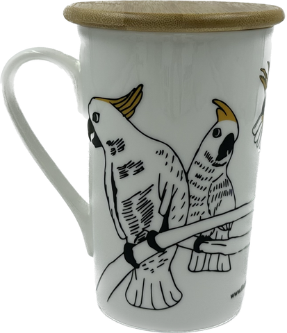 Tall Mug w/ Bamboo Lid - Cockatoo
