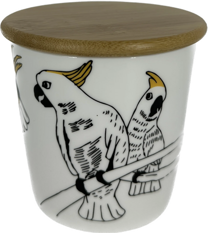 Wide Tapered Mug With Bamboo Lid - Cockatoo Design