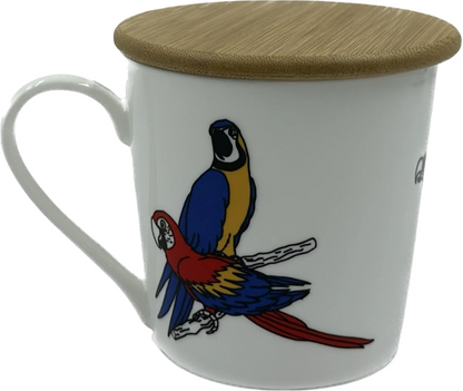 Wide Tapered Mug With Bamboo Lid - Macaw Design