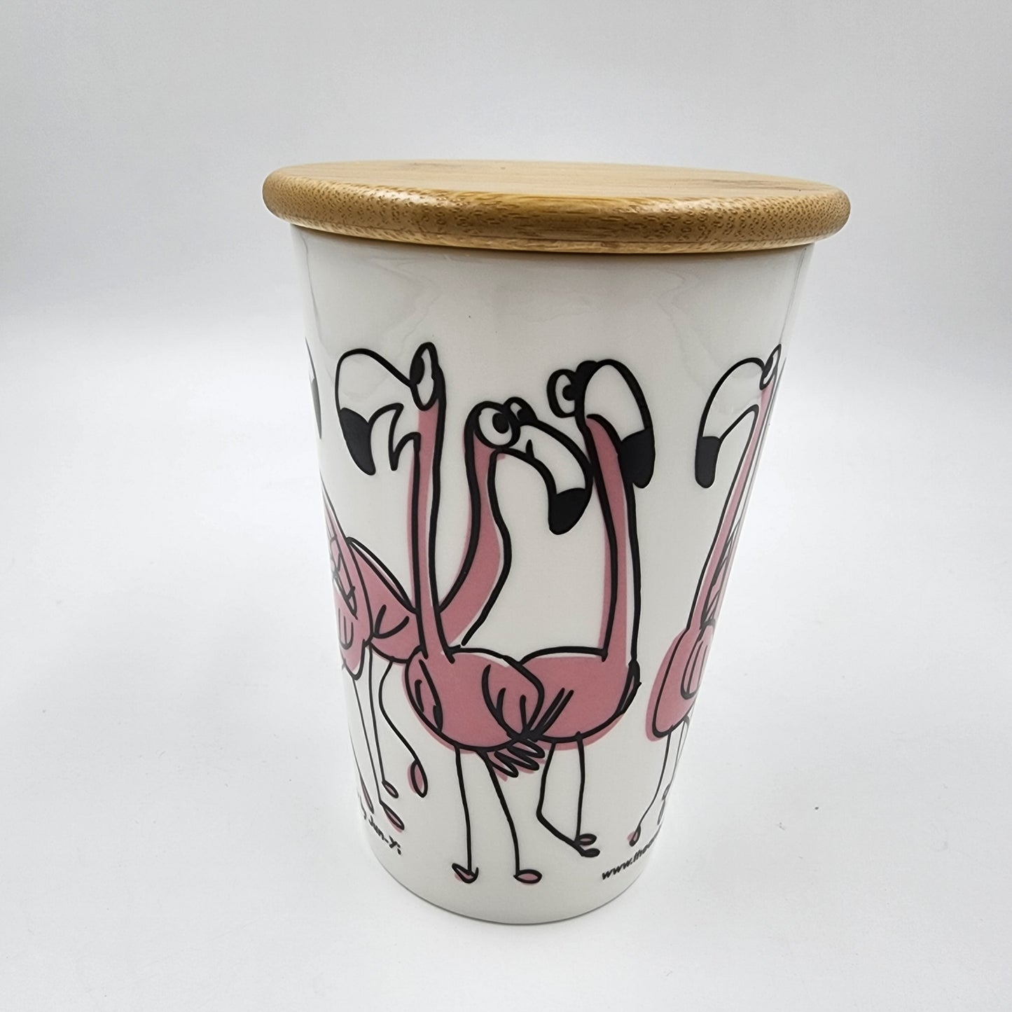 Tall Mug with Bamboo Lid - Flamingo Design
