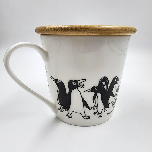Wide Tapered Mug w/Bamboo Lid - Penguin